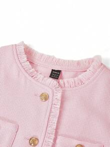 Gownix Chaqueta de mujer de manga corta con bolsillos y botones metálicos de boucle - Rosa - Ver 6