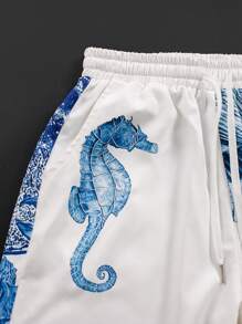 Selamara Women's Simple Style Bohemian Holiday Pants With Fish, Turtle, Seashell Prints, Summer Beach Style - Multicolor - View 4