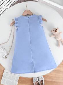 1pc Young Girl Sweet Floral 3D Decor Sleeveless Dress, Suitable For Outings, School, And Any Occasion - Blue - View 2