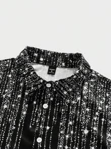 Manfinity AFTRDRK Camisa casual de manga corta de solapa única con estampado de lentejuelas para hombres