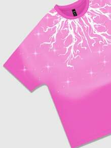 ROMWE MEN Men's Street Life Rhinestone Print Short Sleeve T-Shirt, Suitable For Daily Wear - Pink - View 4