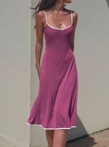 SHEIN Women Casual Adjustable Strap Mid-Calf Dress - Hot Pink - View 1