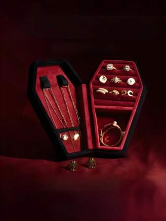Goth 1 pièce Boîte à bijoux en forme de cercueil pour boucles d'oreilles, colliers, bagues. Organisateur de stockage esthétique créatif gothique. Étui cadeau thème vampire pour femmes et filles