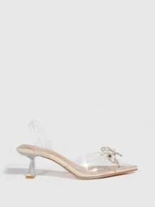 CUCCOO SZL Zapatos de tacón alto con decoración de lazo y rhinestones, elegantes zapatos de tacón de media luna para graduación, fiesta de promoción, vacaciones, rebajas de verano, vuelta al cole, estudiantes universitarios, fiesta, estilo chic y elegante, Halloween, Navidad, fiesta de discoteca, noche sexy