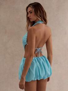 Glamine Vestido mini con halter y decoración de lentejuelas, sexy