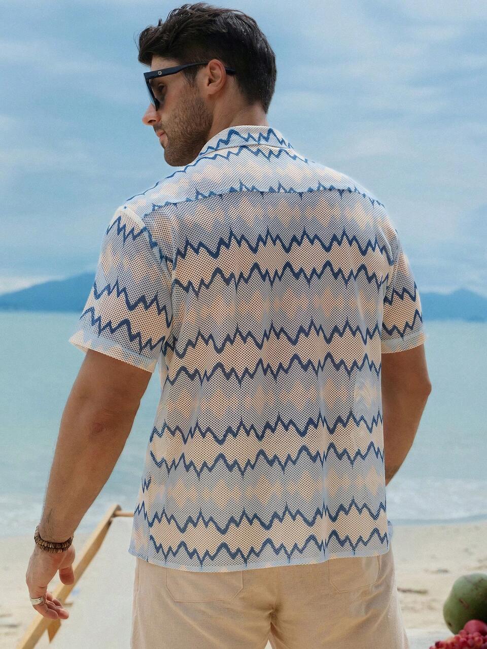 Summer Multi-Color Textured Fabric Beach Resort Casual Shirts For Men Vacation