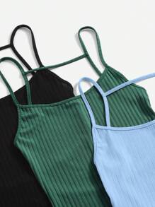 SHEIN EZwear Women's Solid Color Ribbed Tight Romper - Multicolor - View 3