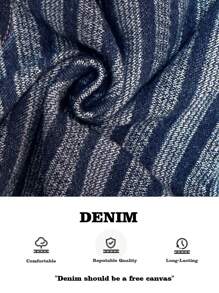 SHEIN Forever 21 Summer New Low Waisted Striped Retro Denim Mini Skirt For Women - Dark Wash - View 7