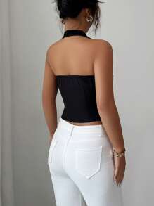 Elenzga 蕾丝拼布露背修身薄款无袖西装外套，夏季 - 黑色 - 查看 2