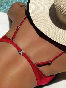 Swim SXY 女士绿色金属面料装饰性感吊带时尚比基尼上衣，适合海滩、音乐节