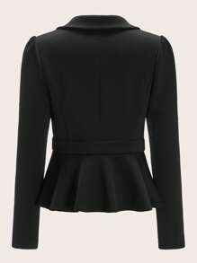 Ellevyn Notched Collar Single Button Peplum Blazer In Fall/Winter - Black - View 6