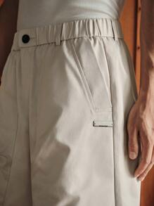 SWAVVY Men's Casual Loose Fit Solid Color Woven Shorts, Everyday Young Fashion - Beige - View 5