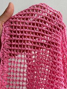 TRNVIE Pink Solid Color 3D Flower Decor Hollow Out Knit Tank Top - Baby Pink - View 8