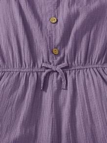 SHEIN Tween Girls Twist Vest-Style Casual Jumpsuit With Front Buttons Decorated In Woven Texture Material, Suitable For Spring Outings, Pastoral Style, Garden Afternoon Tea, Casual Outings