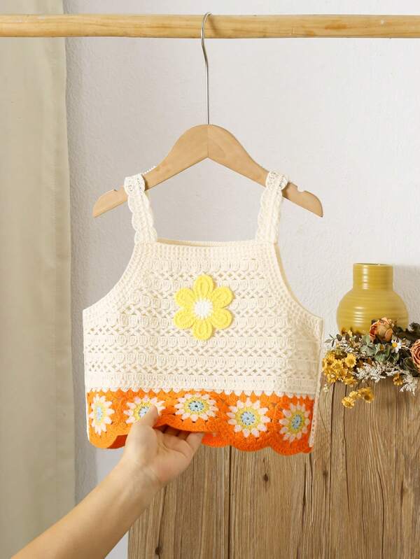 LMoss Kids LMoss Young Girl Contrast Color 3D Flower Knit Camisole Sweater Vest