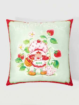 1pc Cartoon Patterned Pillow Cover, Plush Printed Square Cushion Cover, Suitable For Living Room, Bedroom Home Decor, Sofa Pillow, Car Pillow, All Season