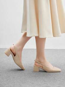 CUCCOO BIZCHIC 女士时尚杏色 PU 皮革后带经典低跟平底鞋，通勤、约会、派对、度假、休闲扣带高跟鞋 - 杏色 - 查看 7