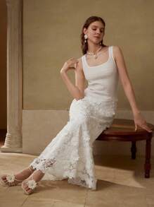 MOTF PREMIUM VESTIDO CON CREMALLERA DE ENCAJE GUIPUR - Blanco - Ver 1