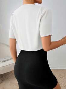 SHEIN Essnce 大码女装春夏时尚优雅舒适基本款日常简约白色短袖开衫夹克，极简主义风格，夏季科塔斯，办公室服装，白色上衣，婚礼宾客服装女士，工作上衣，商务休闲女士，短款上衣女士，欧洲夏季 - 白色 - 查看 3