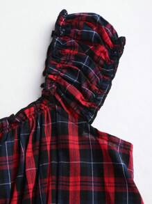 Sweetra 夏季时尚格子露肩束腰迷你连衣裙 - 紅色 - 查看 4