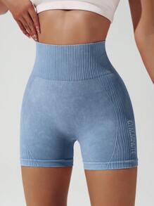 Seamluxe SHEIN Sport Buchstaben Muster Hoher Bund Nahtlose Sport Shorts Workout Shorts