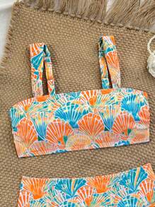 Swim Vcay Conjunto de bikini de 2 piezas con decoración de conchas marinas, estilo halter y cintura alta, para vacaciones en la playa, disponible en varios colores para mujeres