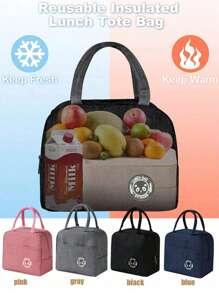 1 pièce Sac déjeuner isotherme avec étiquette d'ours, sac fourre-tout de déjeuner réutilisable grande capacité au design portable et imperméable. Idéal pour l'école et le bureau - garde vos aliments frais et délicieux. Sac bento, sac à main, sac de pique-nique de cuisine.