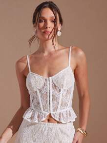 L'Amorae 女式花朵蕾丝前扣性感修身吊带背心