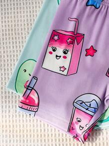 Girls School Style Allover Print Short Sleeve & Shorts 2pcs Sleepwear Set - Multicolor - View 4