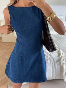 SHEIN EZwear 女式休闲无袖露背牛仔连衣裙，夏季