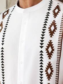 ResortEase Plus Size Men's Geometric Print Short Sleeve Shirt Men Short Sets Vacation Mens Resort Wear Greece Vacation Outfit Men