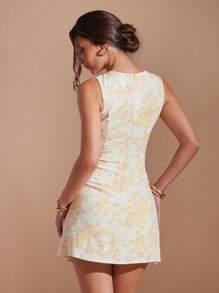 L'Amorae Women's All-Over Print Round Neck Sleeveless Button Front Dress - Multicolor - View 2