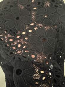 Pariaura Blusa feminina de manga curta com bordado vazado e renda, elegante e graciosa