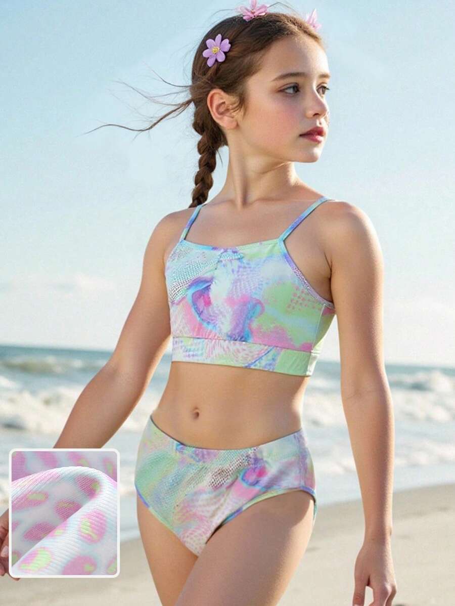 JNSQ 返校服，女童户外专业运动泳衣套装，儿童趣味全印花户外专业运动泳衣套装