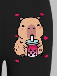 Elladie kids 1 套女孩休闲可爱卡通佩帕猪图案印花短袖 T 恤和踝长裤套装，春夏 - 彩色 - 查看 7