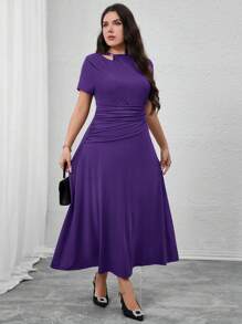 Modelyn Váy suông màu trơn thanh lịch cỡ lớn cho người đi làm, mùa hè - Màu tím - Xem 5