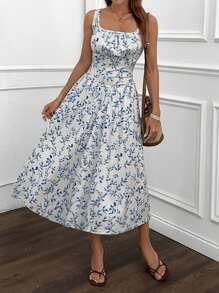 EURMUSE Abito midi con stampa floreale e dettagli a corsetto in stile romantico - Multicolore - Visualizzare 4