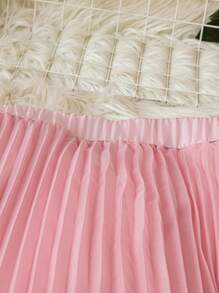 DreamSkyne Chân váy midi xếp ly voan trơn màu thanh lịch & lãng mạn cỡ lớn - Hồng - Xem 4