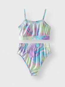 JNSQ 返校服，女童户外专业运动泳衣套装，儿童趣味全印花户外专业运动泳衣套装