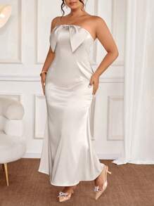 Elenzga Elegante y glamuroso vestido formal de color champán con escote asimétrico, espalda descubierta, lazo, cierre invisible, que estiliza la cintura, con cola de pez y abertura lateral, talla grande