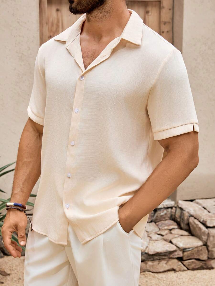 Manfinity Nomadique Camisa suelta casual de hombre de unicolor de manga corta, adecuada para el uso diario en verano