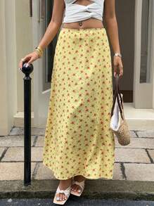 Muchica Women's Casual, Vacation & Daily Wear Yellow Ditsy Floral Woven Skirt Yellow Floral Maxi Skirt Yellow Maxi Skirt Women