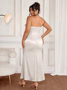 Elenzga Elegante y glamuroso vestido formal de color champán con escote asimétrico, espalda descubierta, lazo, cierre invisible, que estiliza la cintura, con cola de pez y abertura lateral, talla grande