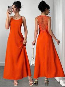 Calvaya Women's Elegant Lace Backless Sleeveless Maxi Dress, Vacation Style