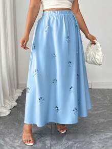 Elenzga Plus Size Hollow Flower Summer Casual Elegant Skirt Fall Cloth For Women - Blue - View 4