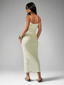 MISSGUIDED 夏季修身吊带针织长款连衣裙，适合海滩度假休闲，罗纹纹理，适合度假、晚宴、派对、圣诞节等场合穿着。 - 綠色 - 查看 2