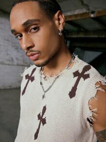 PAVTROS Manfinity Streetrush Men's Printed Retro Style Sleeveless Knit Vest Back To School - Apricot - View 6