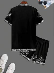 Manfinity RSRT Set de 2 piezas camisa de manga corta casual y pantalón corto con cordón para hombre