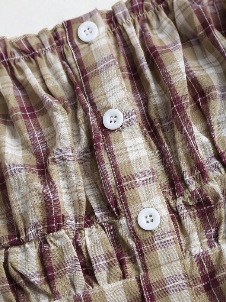 Sweetra Vestido mini con hombros descubiertos, cintura ceñida, de estilo granja estadounidense dulce y picante - Caqui - Añade 3