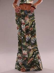 SHEIN BAE Gonna a stampa con motivo sirena all-over alla moda per vacanze delle donne